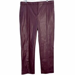 Ann Taylor EVA Faux Leather Pants Women's 14 Burgundy Straight Leg Career Casual